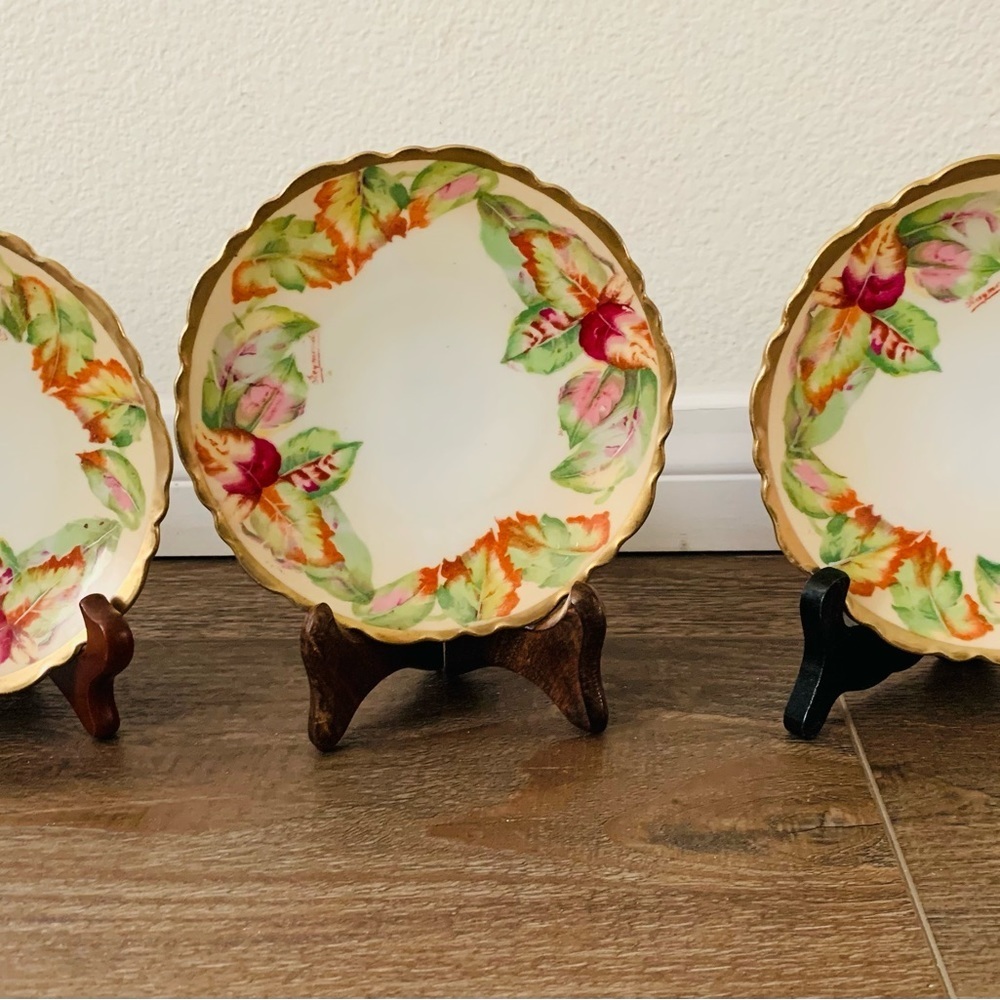 Vintage Royal Austria O&EG Hand Painted 6'' Dessert Plate Leaves Signed Raymond